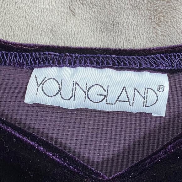 Vintage 90s Girls Dress Size 14 Deep Purple Velvet Embroidered Flowers Y2K - Picture 4 of 9